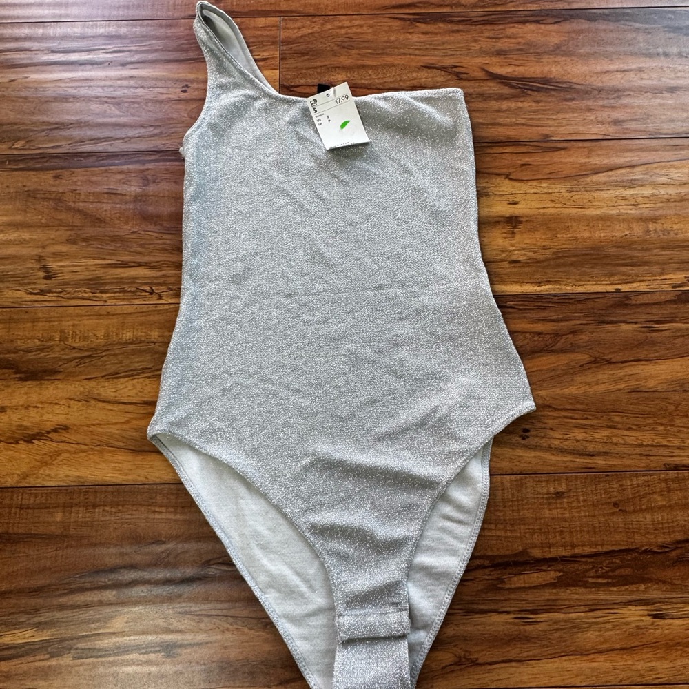 NWT H&M Divided Medium Silver Shine 1 Strap Bodysuit